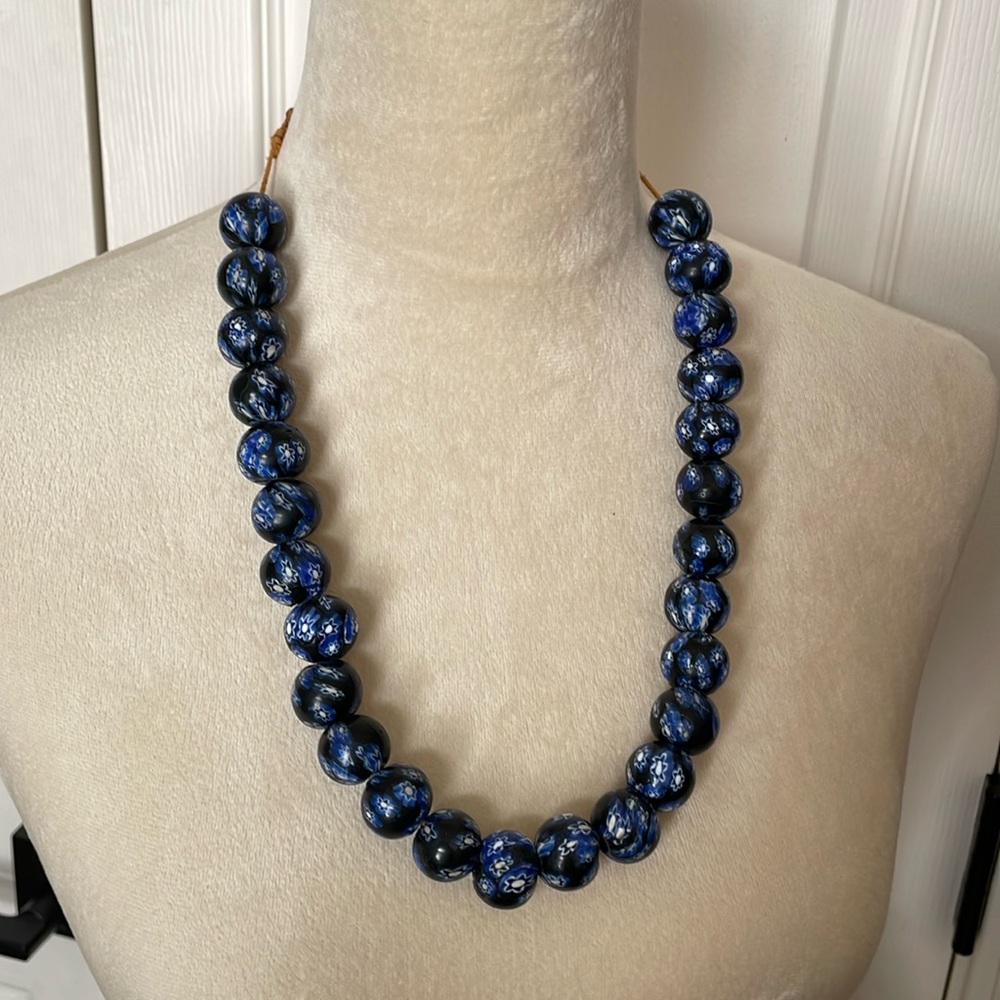 Boutique Statement Large Bead Black & Blue Necklace